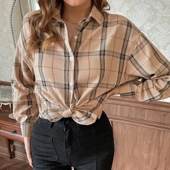 Tan plaid top - Picture 3 of 3